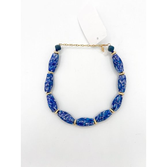 AKOLA Marbled Glass & Raffia Statement Choker Necklace - Blue Multi - Picture 2 of 5